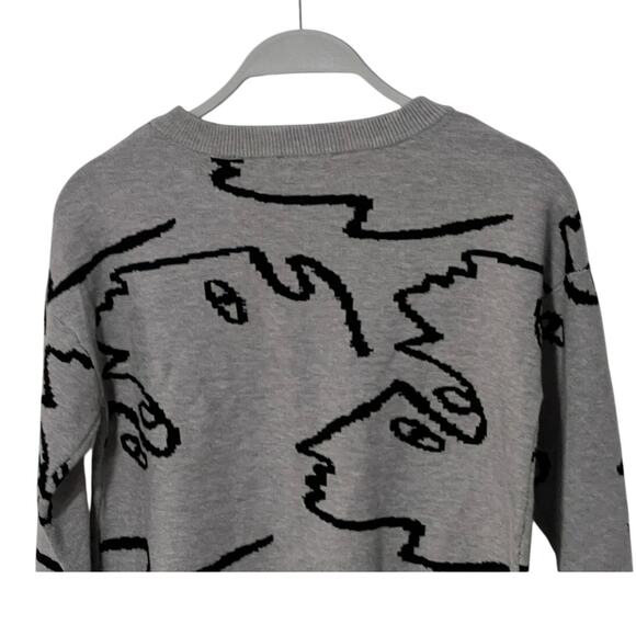 TAHARI FACE-GRAPHIC CREWNECK SWEATER GRAY/BLACK WOMENS XSMALL NEW - Picture 6 of 10